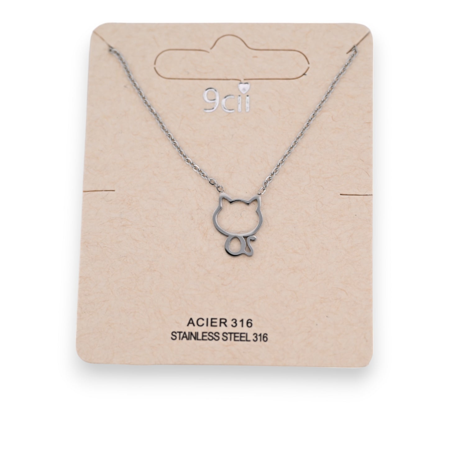 Collier acier argenté petit chat