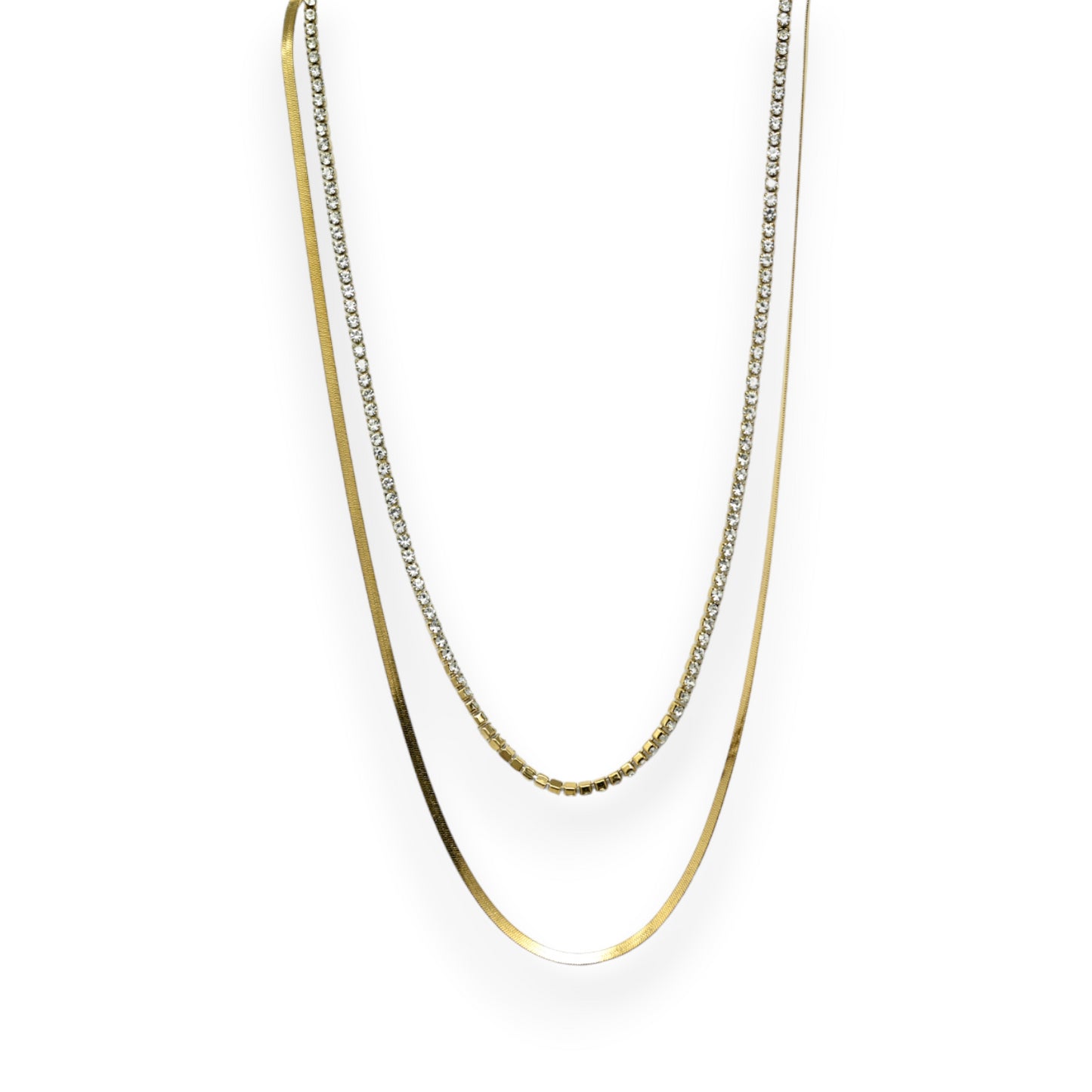 Collier acier doré 2 chaines différentes liées