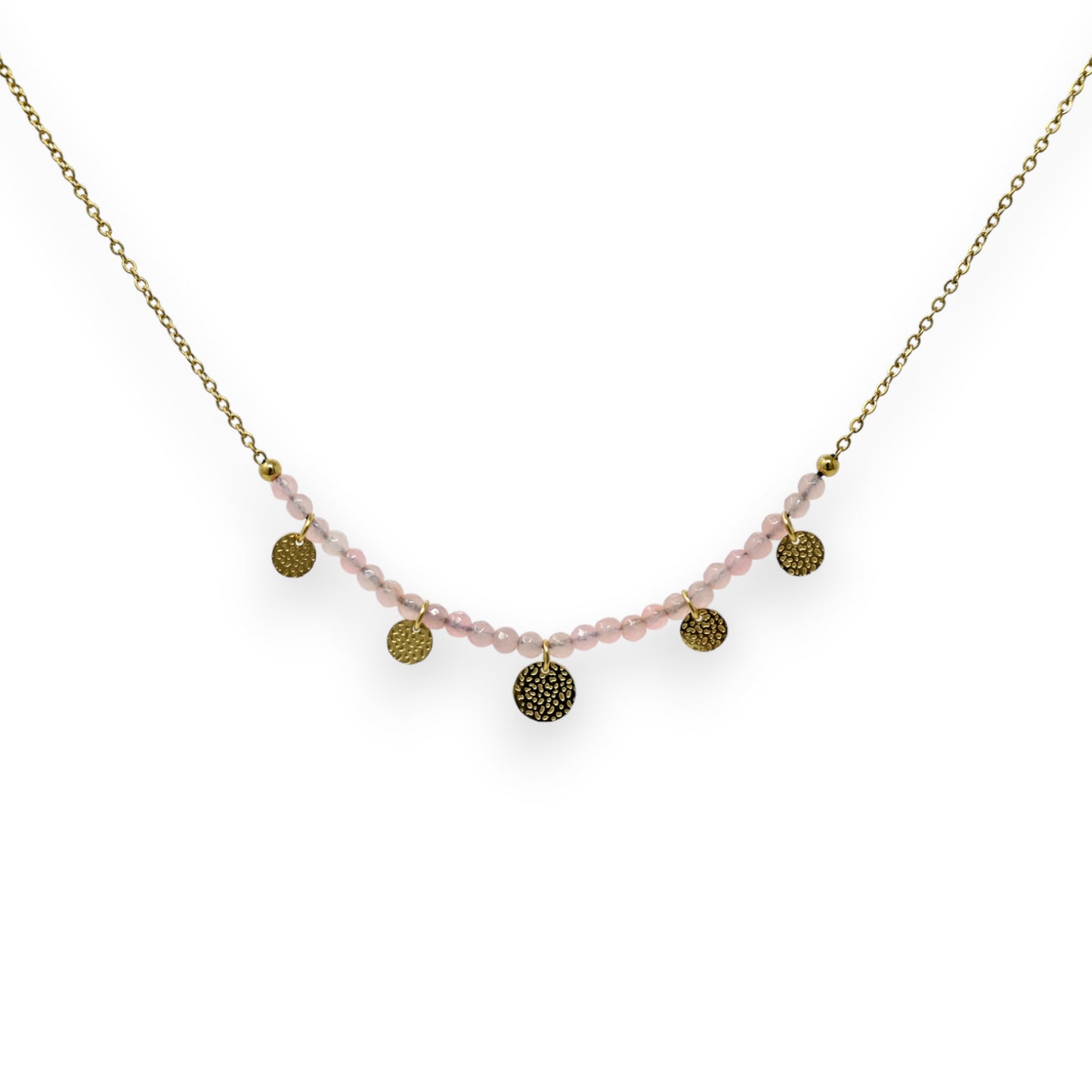 Collier acier doré pierres Quartz Rose