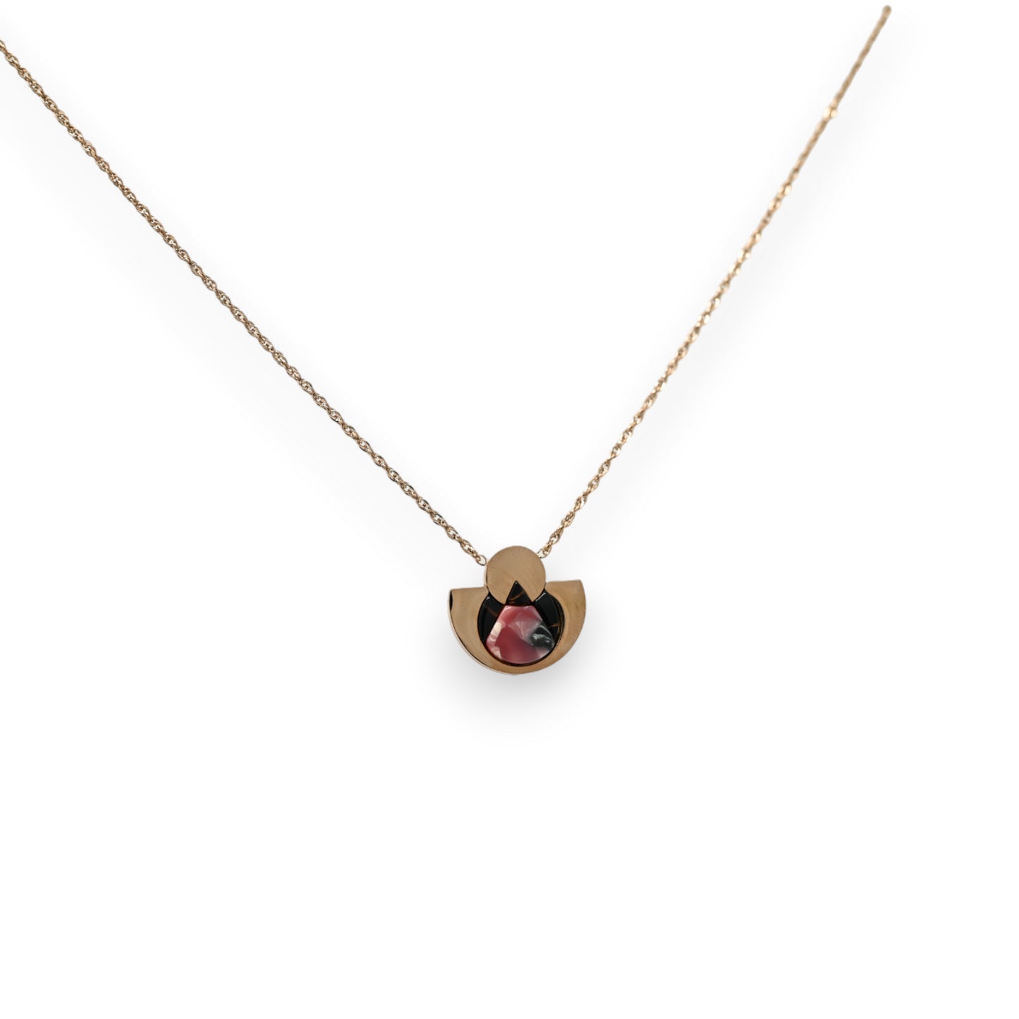 Collier acier rose cuivré forme géométrique rose marbré