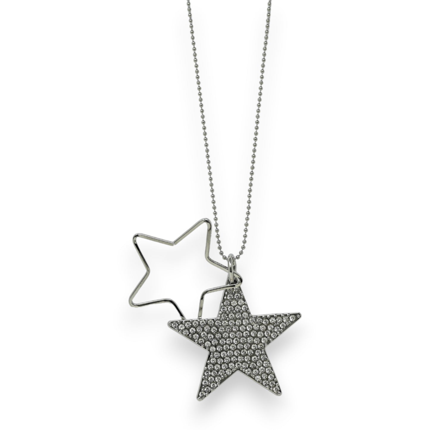 Collier fantaisie argenté étoile strass doublée