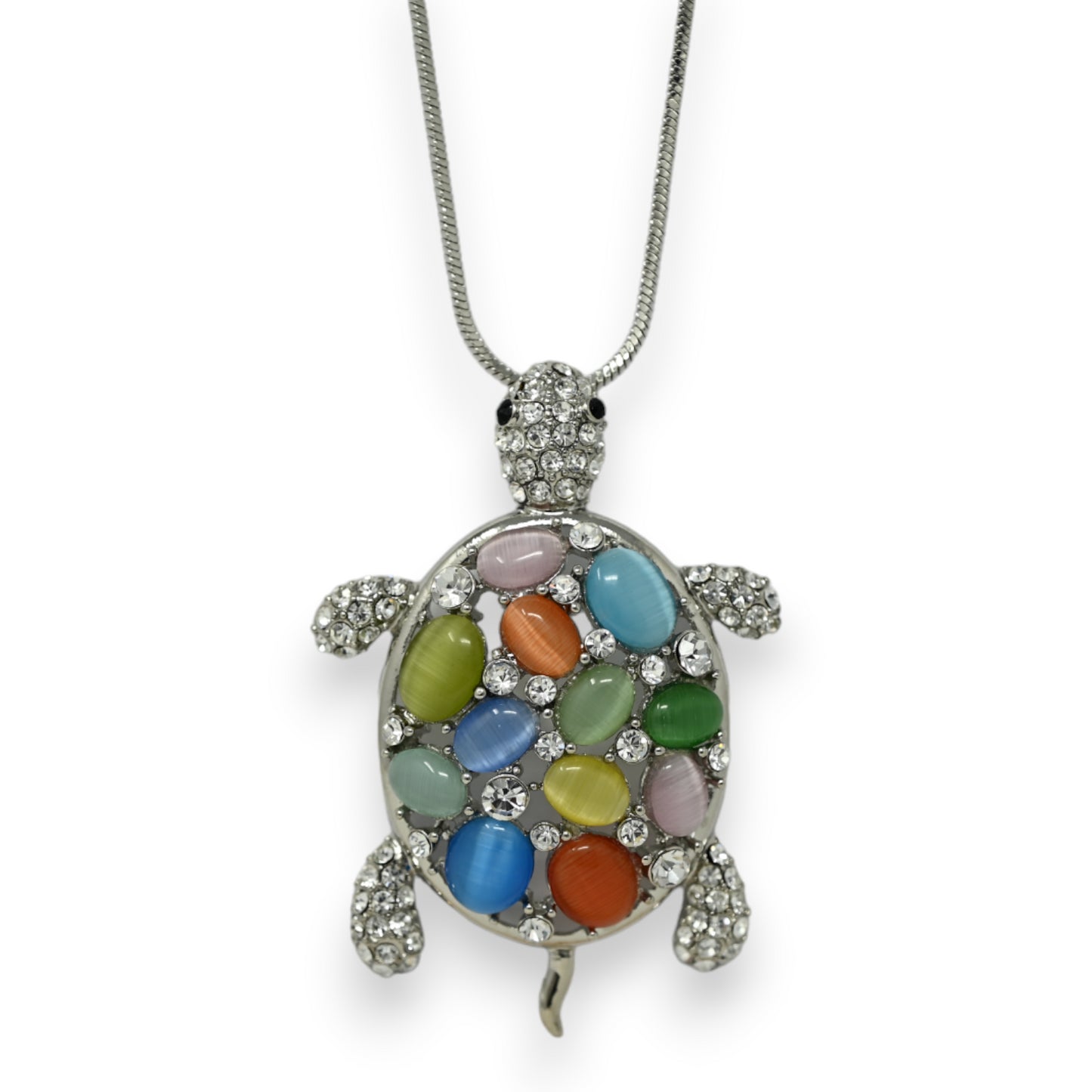 Collier fantaisie argenté tortue multicolore