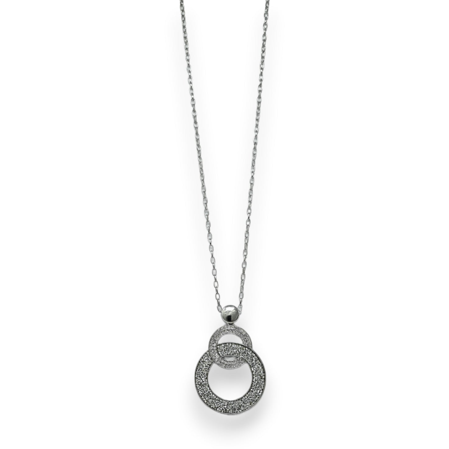 Collier fantaisie long argenté double cercle paillette