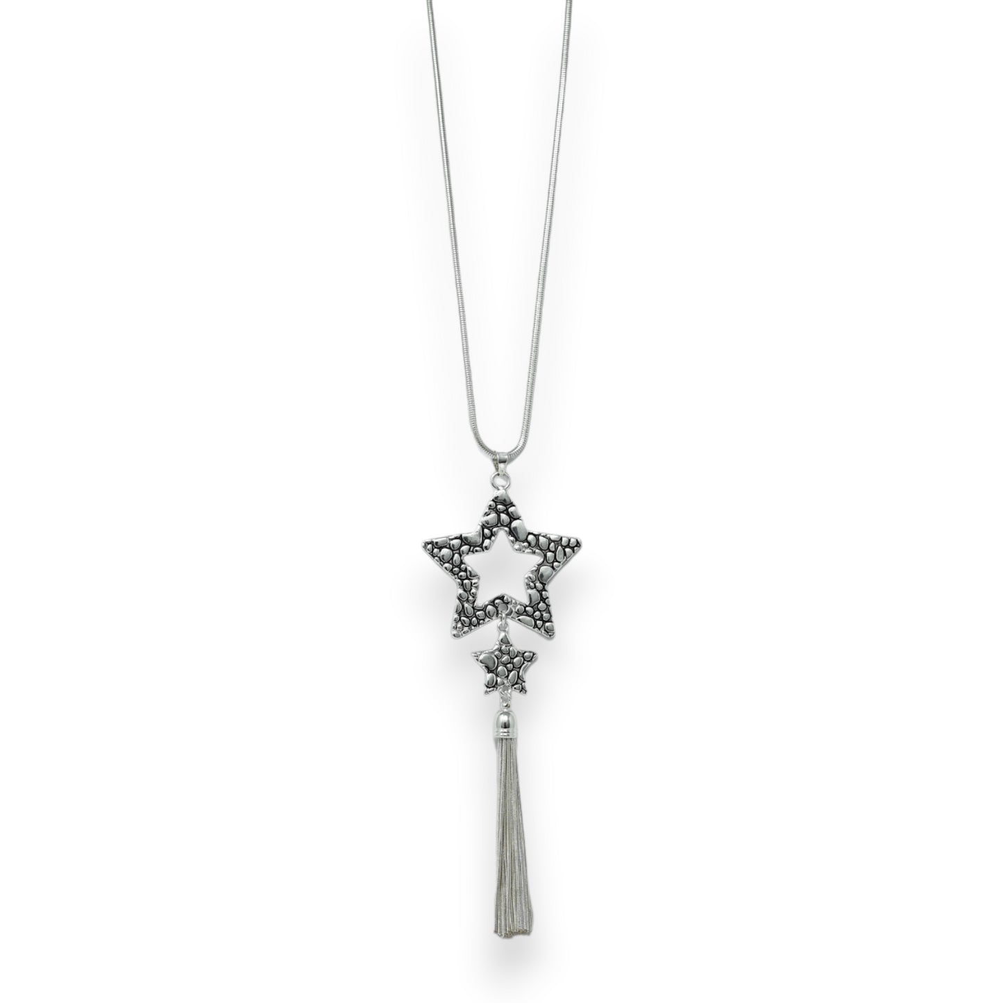 Collier fantaisie long argenté étoile filante