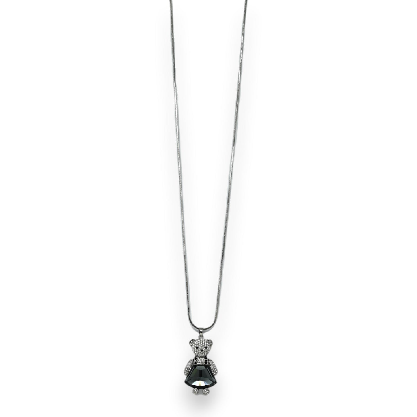 Collier fantaisie long argenté ourson fille strass