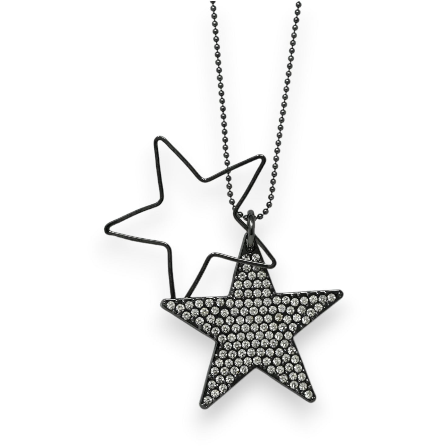 Collier fantaisie métal gris foncé étoile double strass