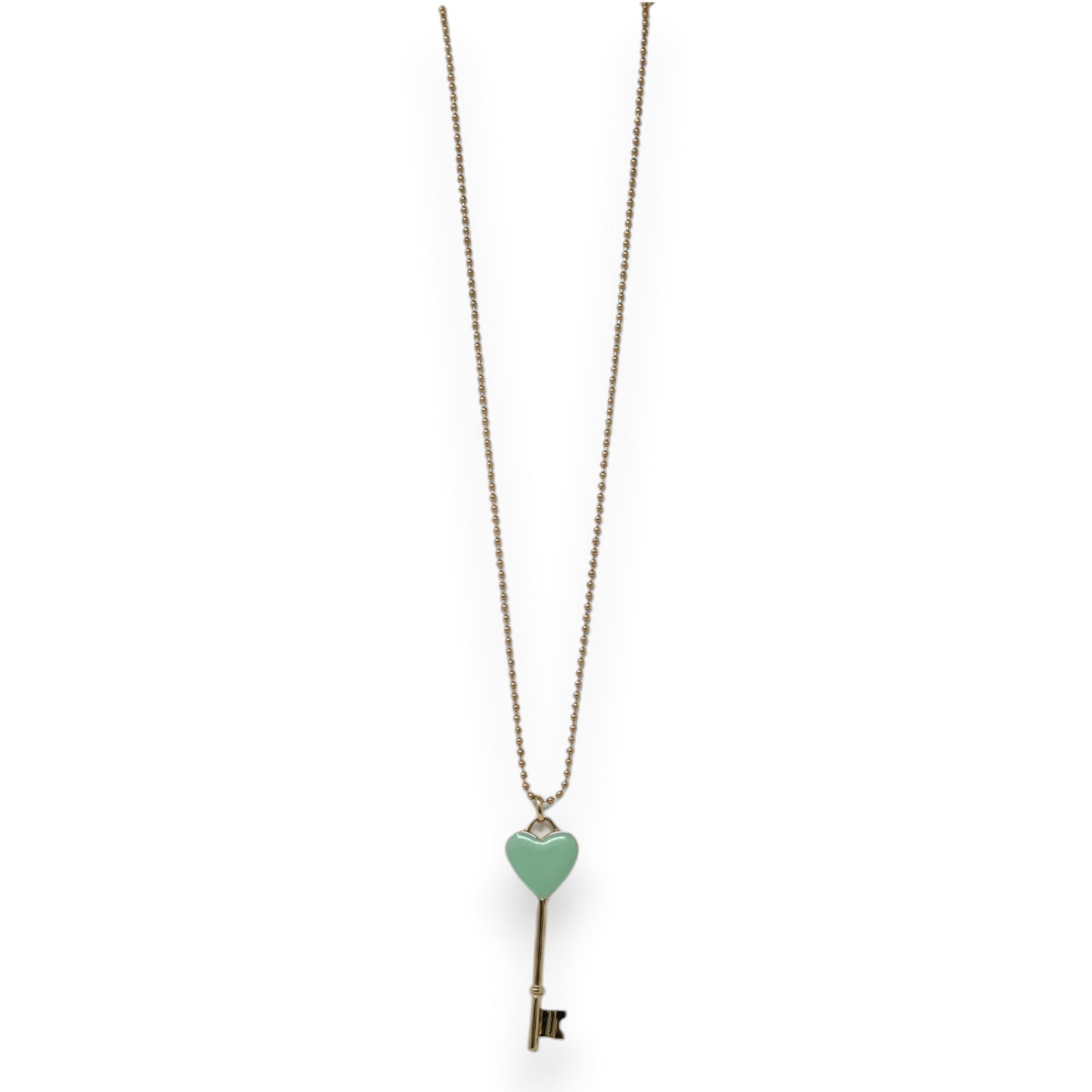 Collier long doré clé du bonheur vert d'eau