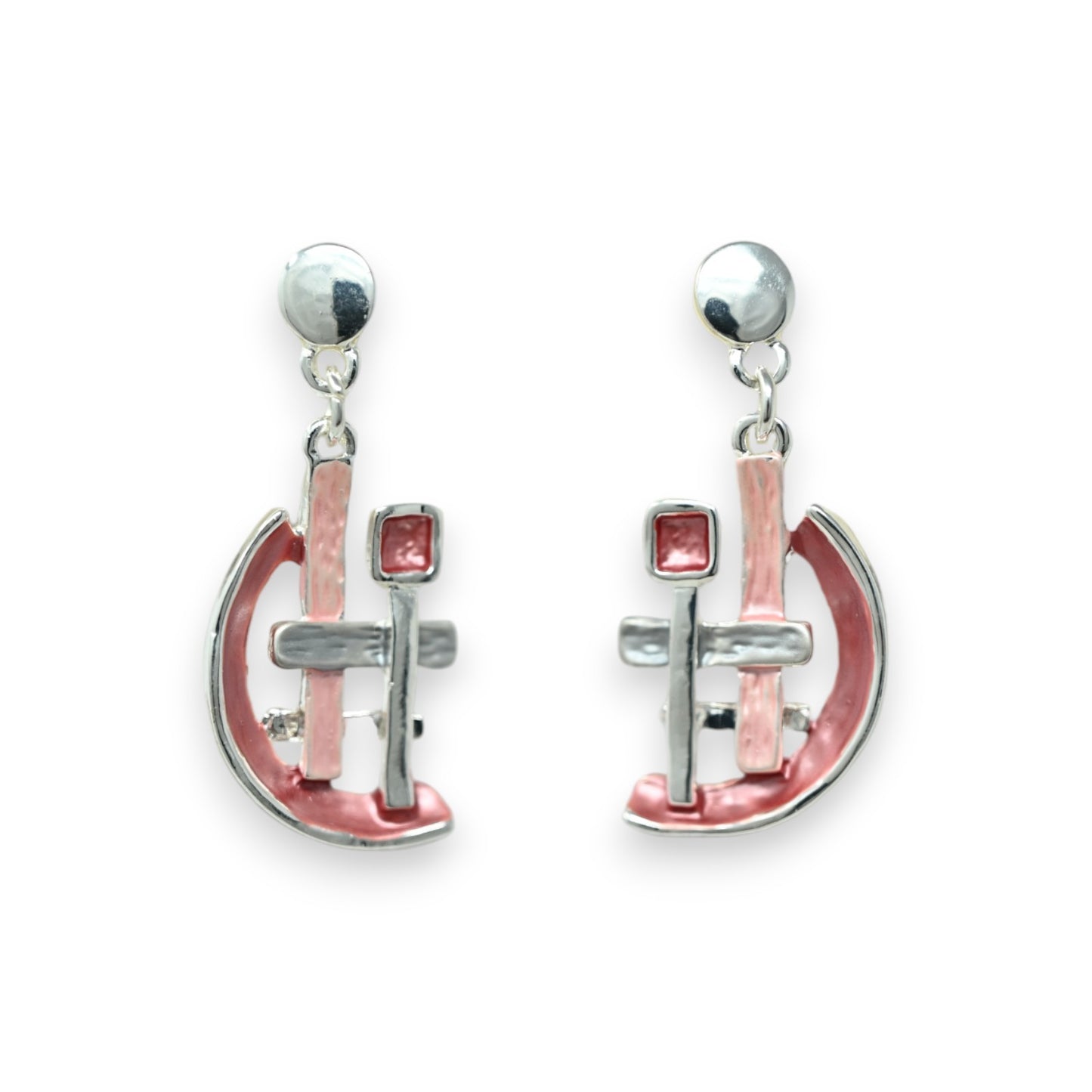 Parure collier argenté forme géométrique rose