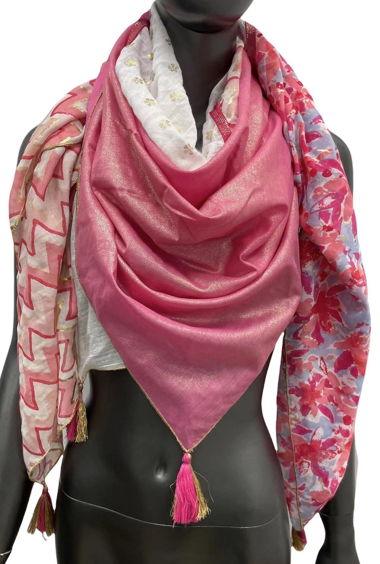 Foulard 4 faces nuance rose