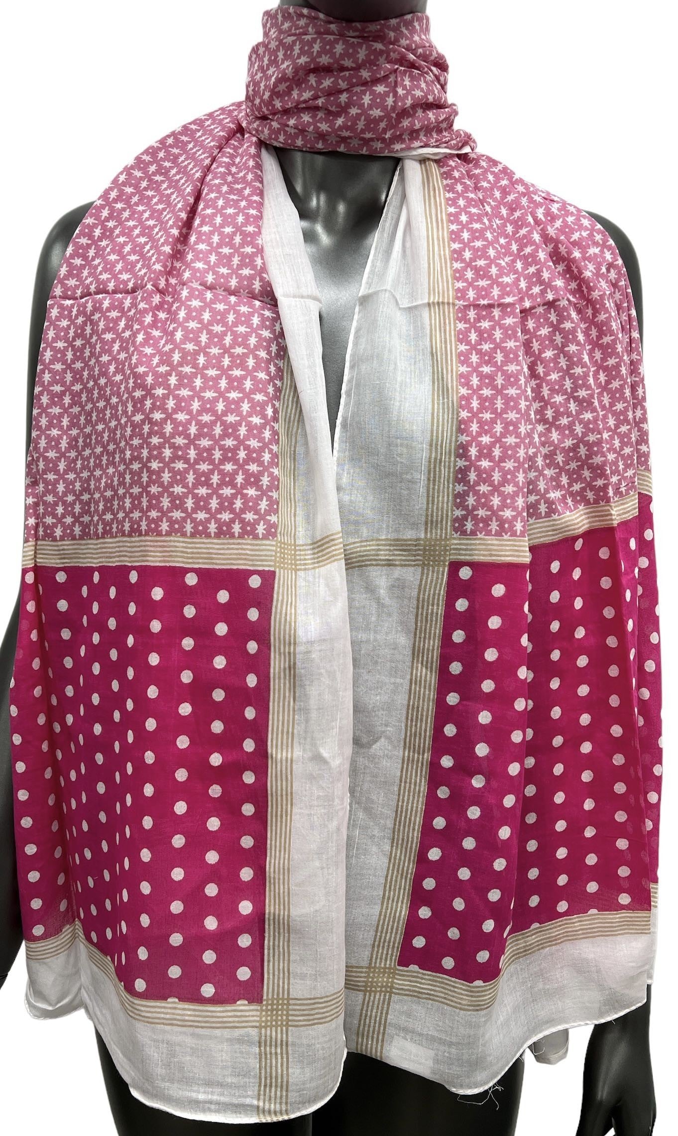 Foulard Ethnique Étoiles et Pois Rose Framboise