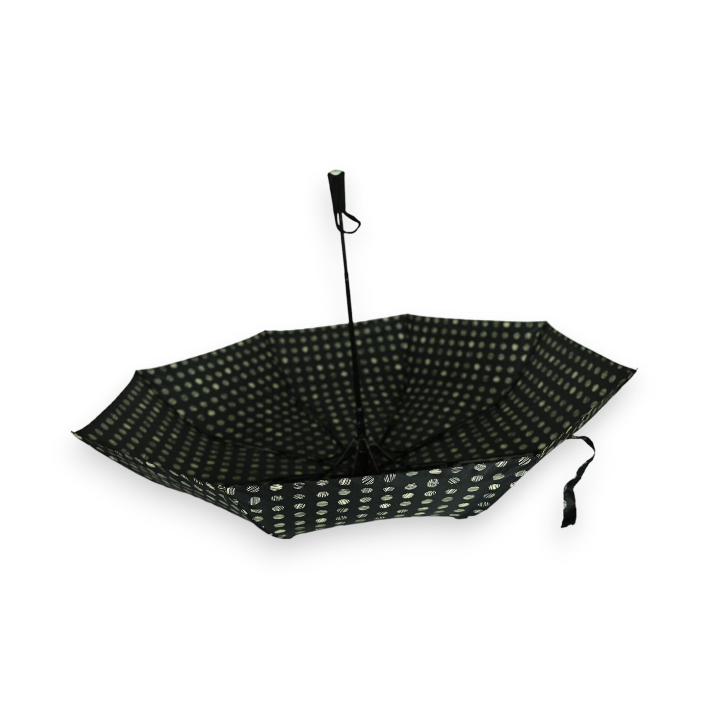 Parapluie pliant semi automatique noir pois lignés beige