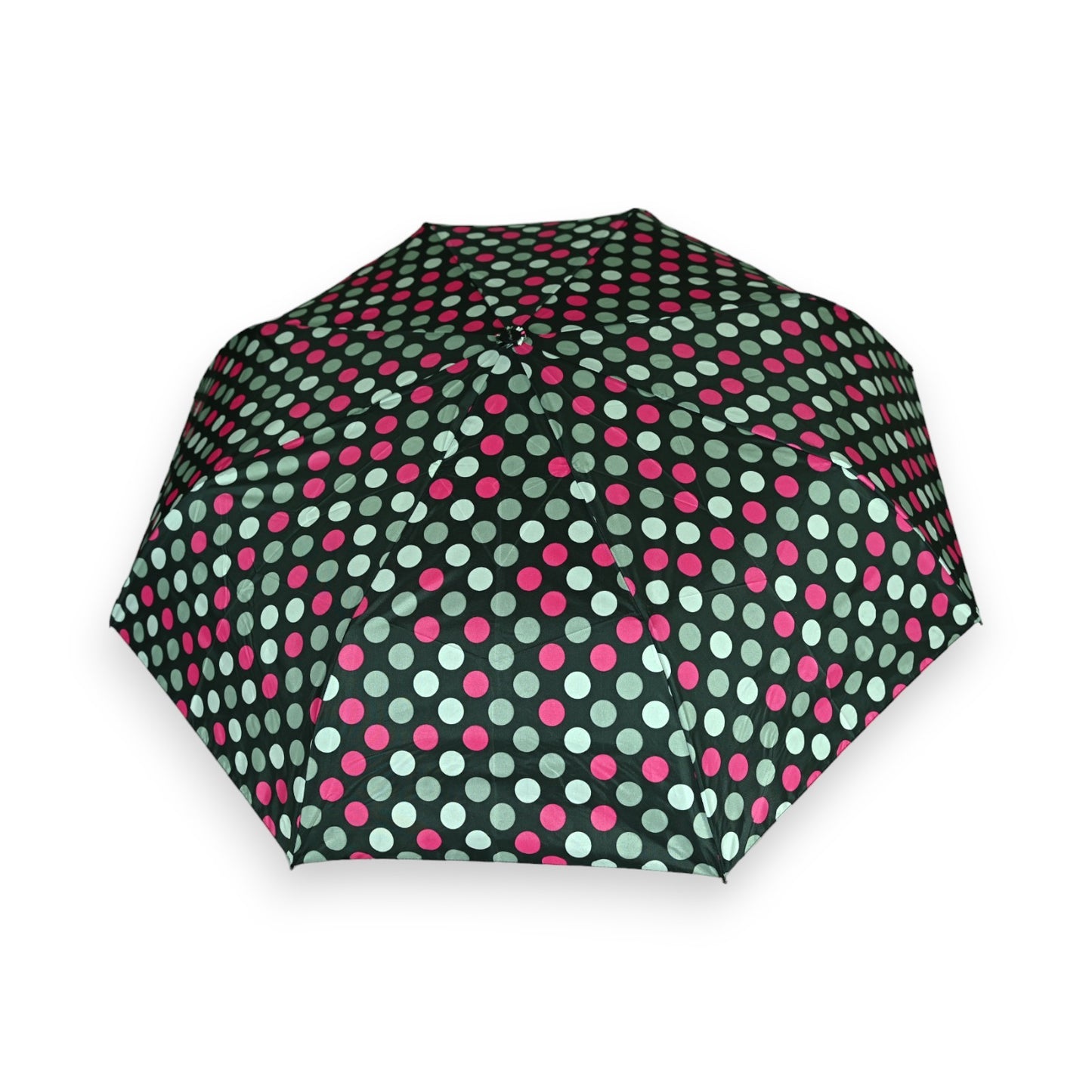 Parapluie pliant semi automatique pois fuchsia et gris