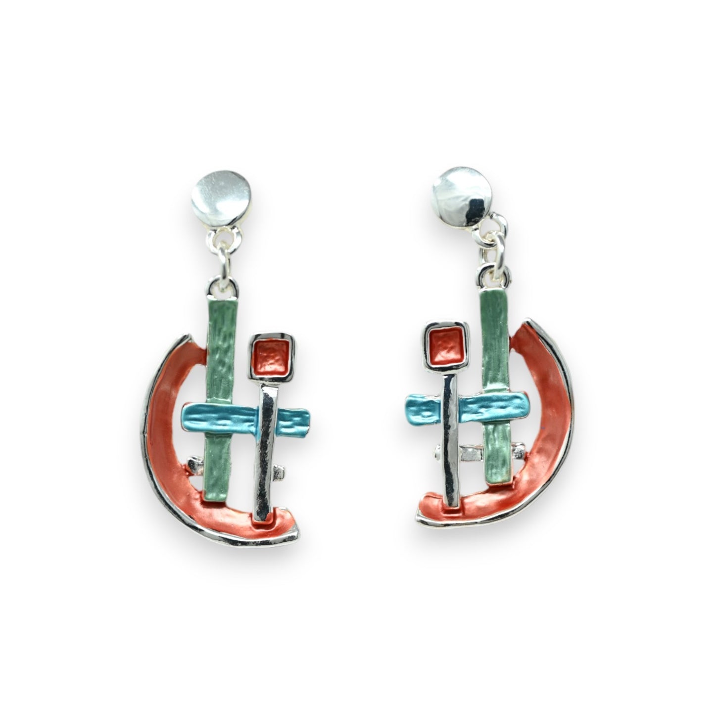 Parure collier argenté forme géométrique multicolore