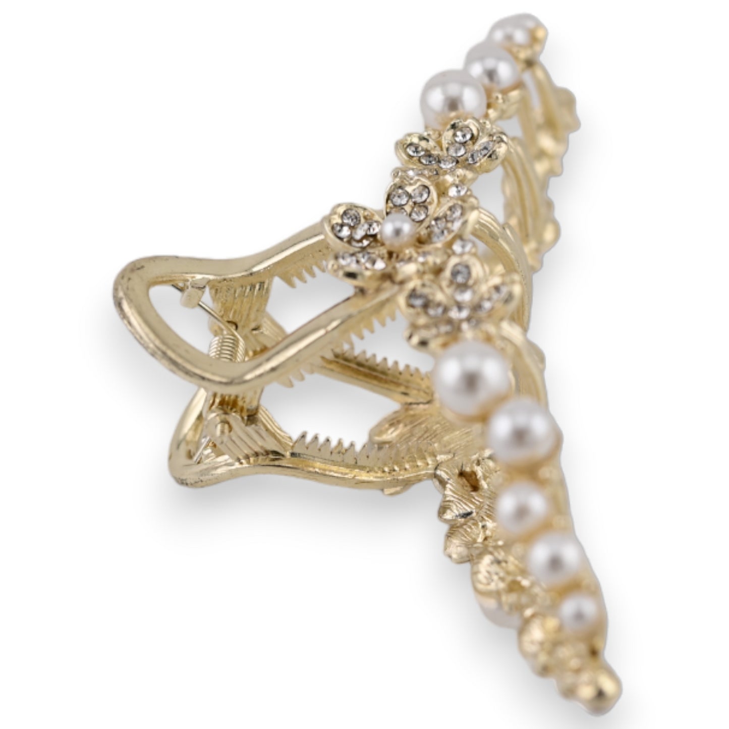 Pince à cheveux dorée 3 fleurs strass