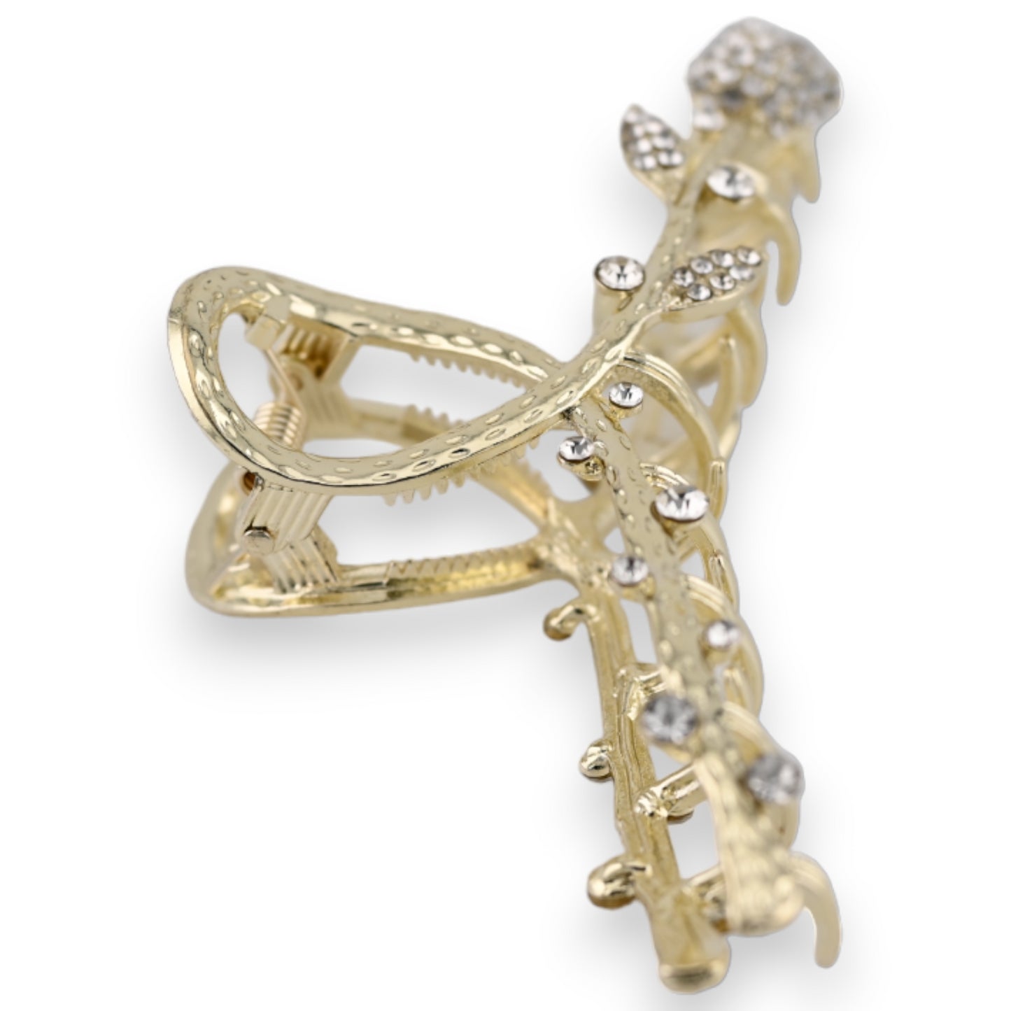 Pince à cheveux dorée rose strass