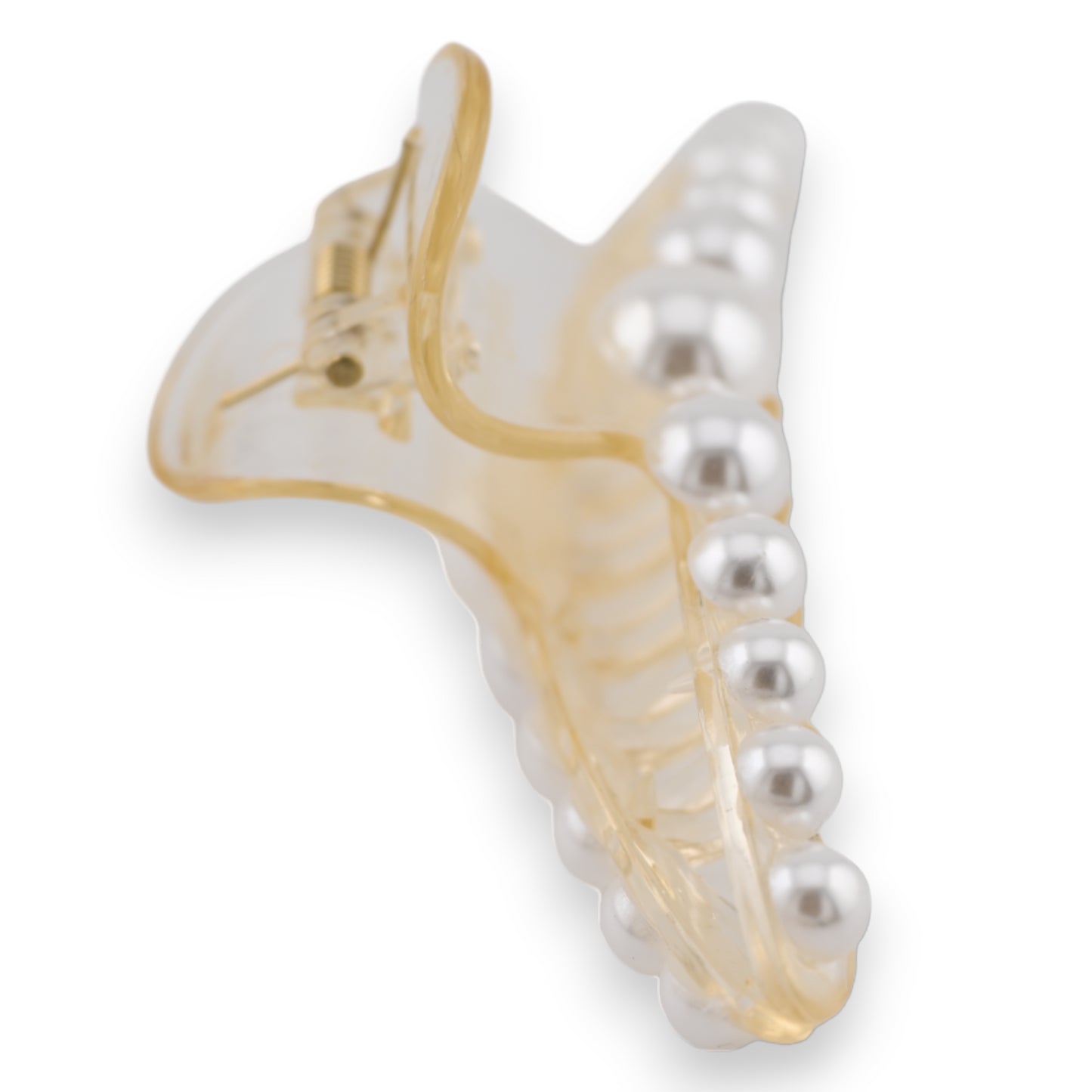 Pince à cheveux plastique perles écru