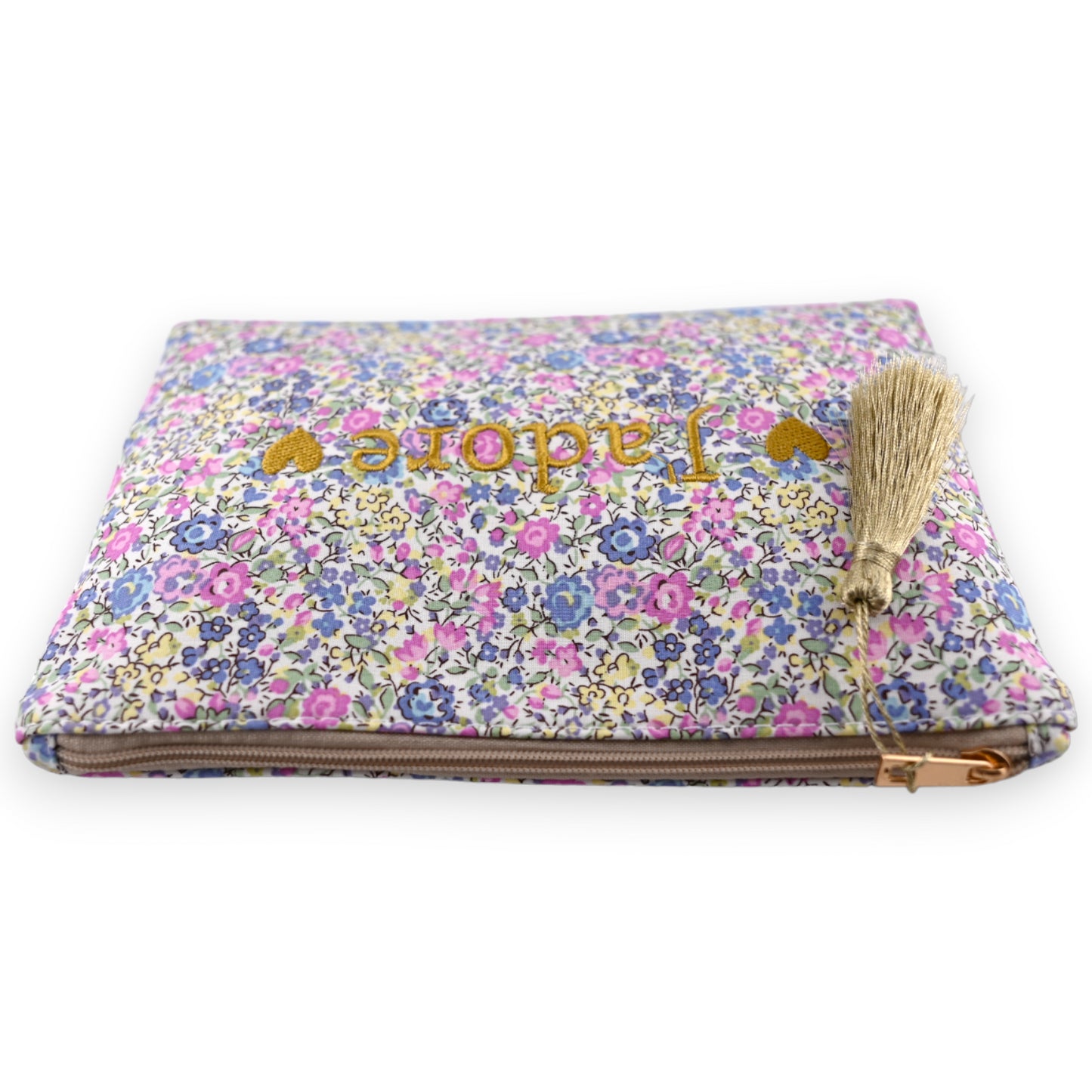 Pochette J'ADORE en coton imprimé liberty