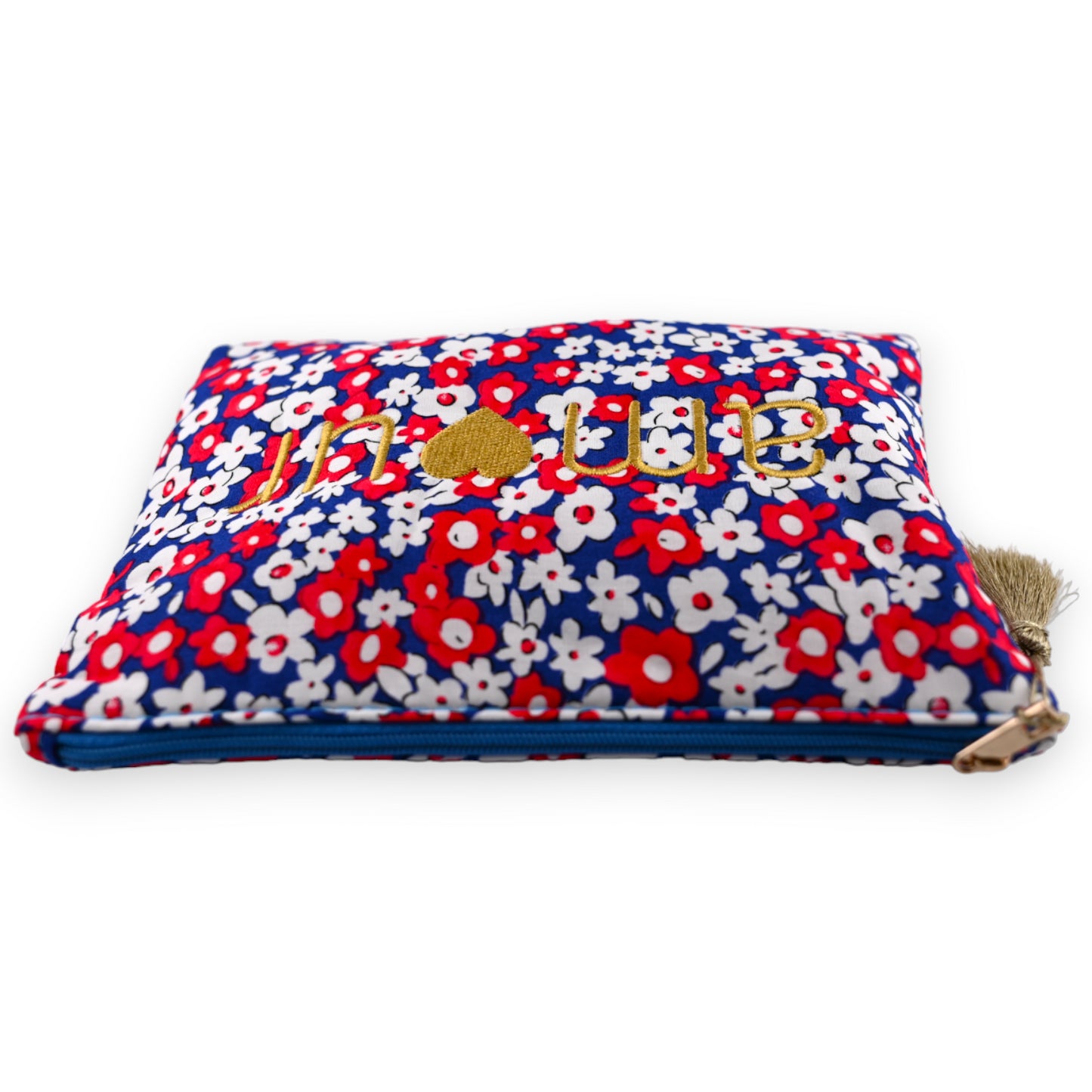 Pochette tissu coton fleurs rouge et blanc