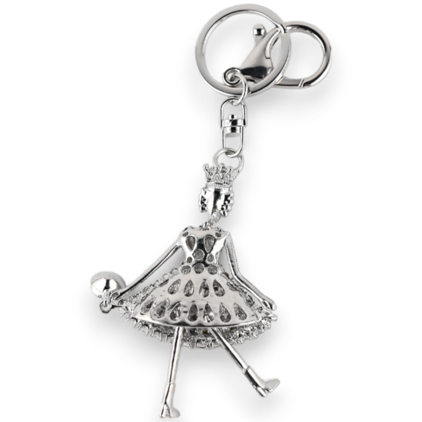 Porte-clés argenté poupée articulé robe bleue