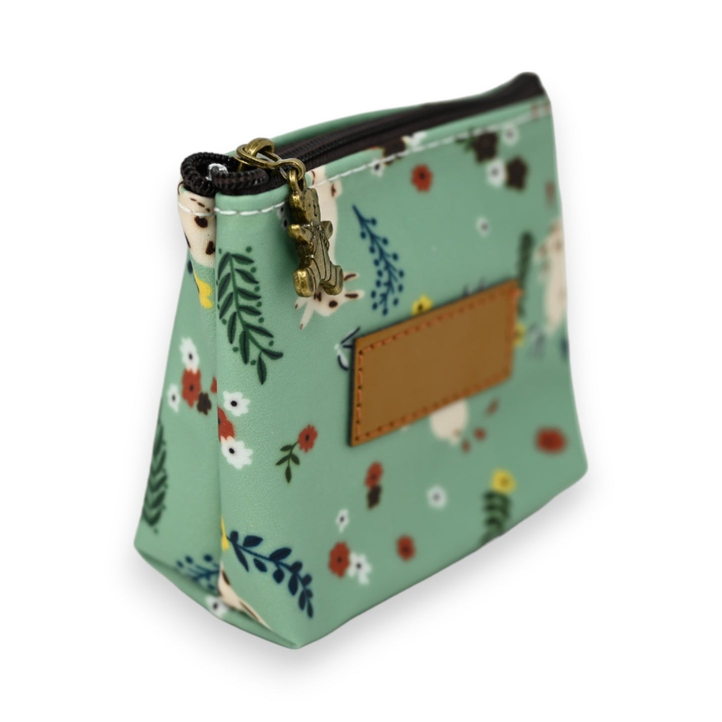 Porte monnaie motifs fleurs avec lapins vert d'eau