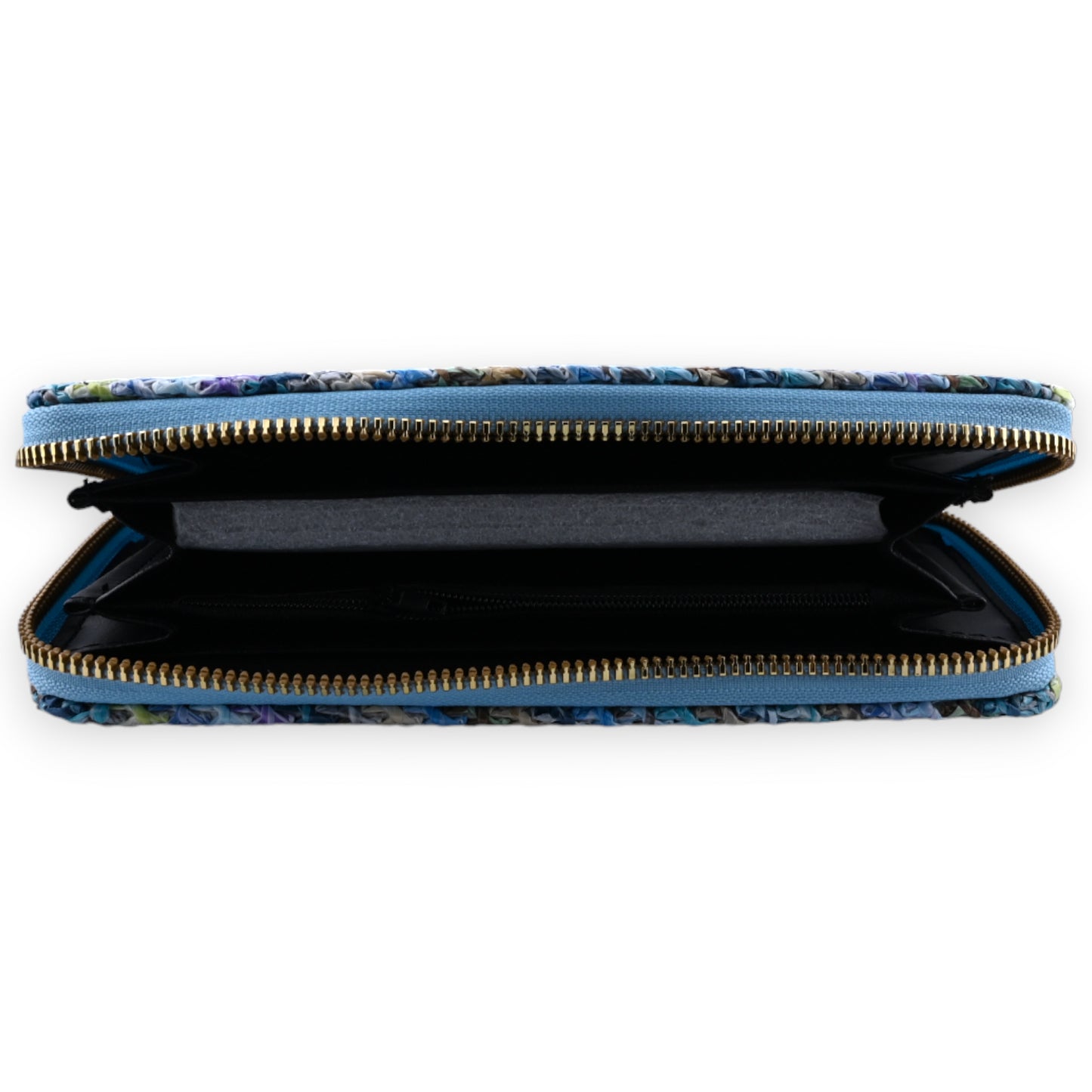 Portefeuille paille tressée nuance bleu