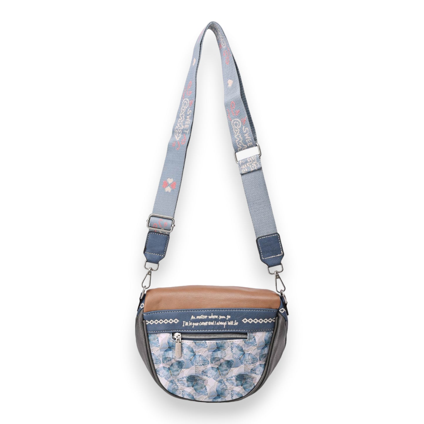 Sac banane bandoulière papillons Sweet & Candy bleu et camel