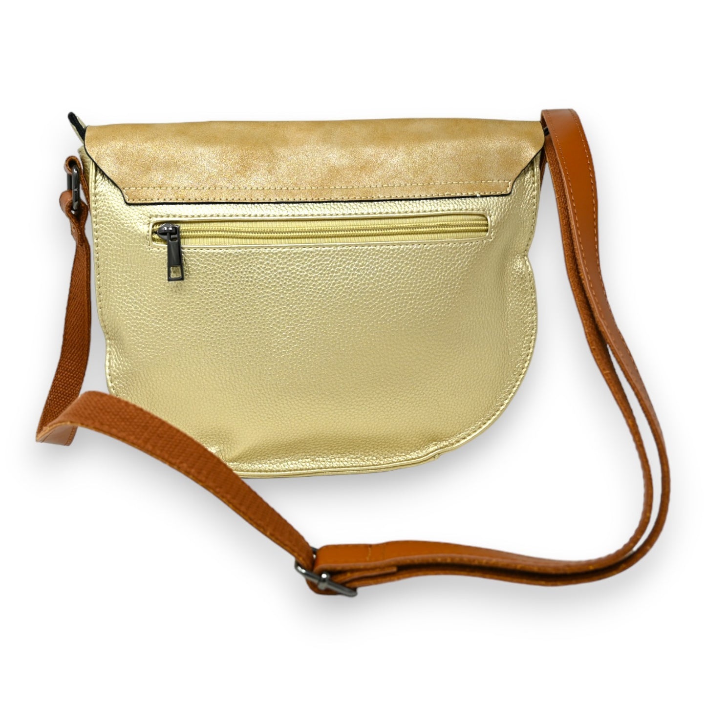 Sac bandoulière bi matière doré