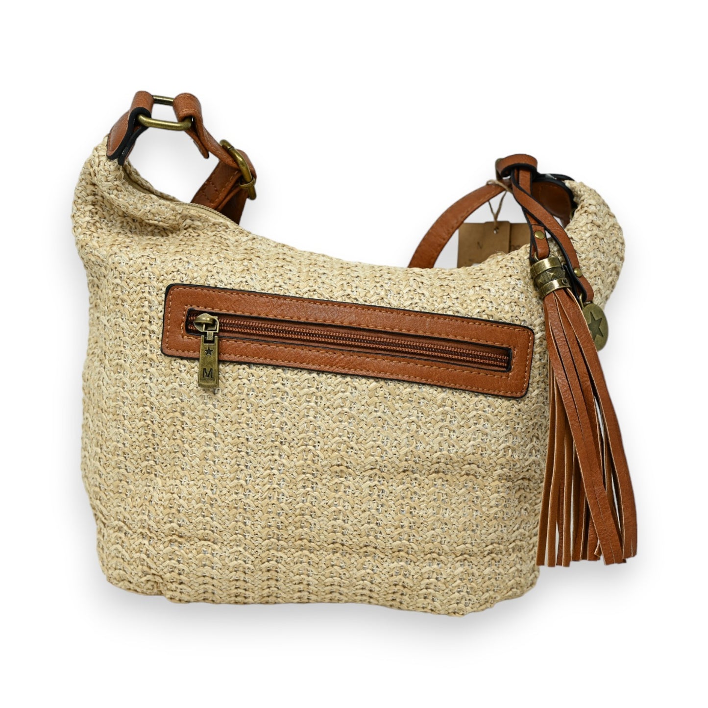 Sac bandoulière paille beige clair forme banane