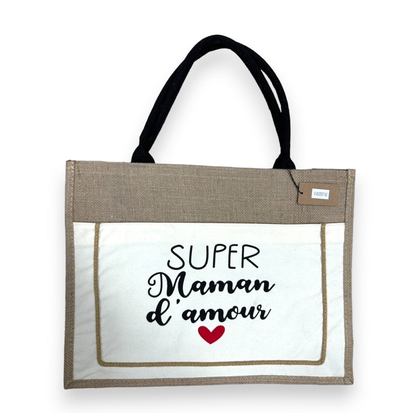 Sac cabas toile de jute Super Maman d'Amour
