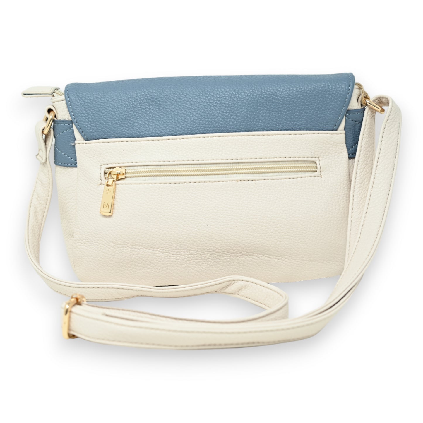 Sac cartable bandoulière bi colore beige et bleu jeans