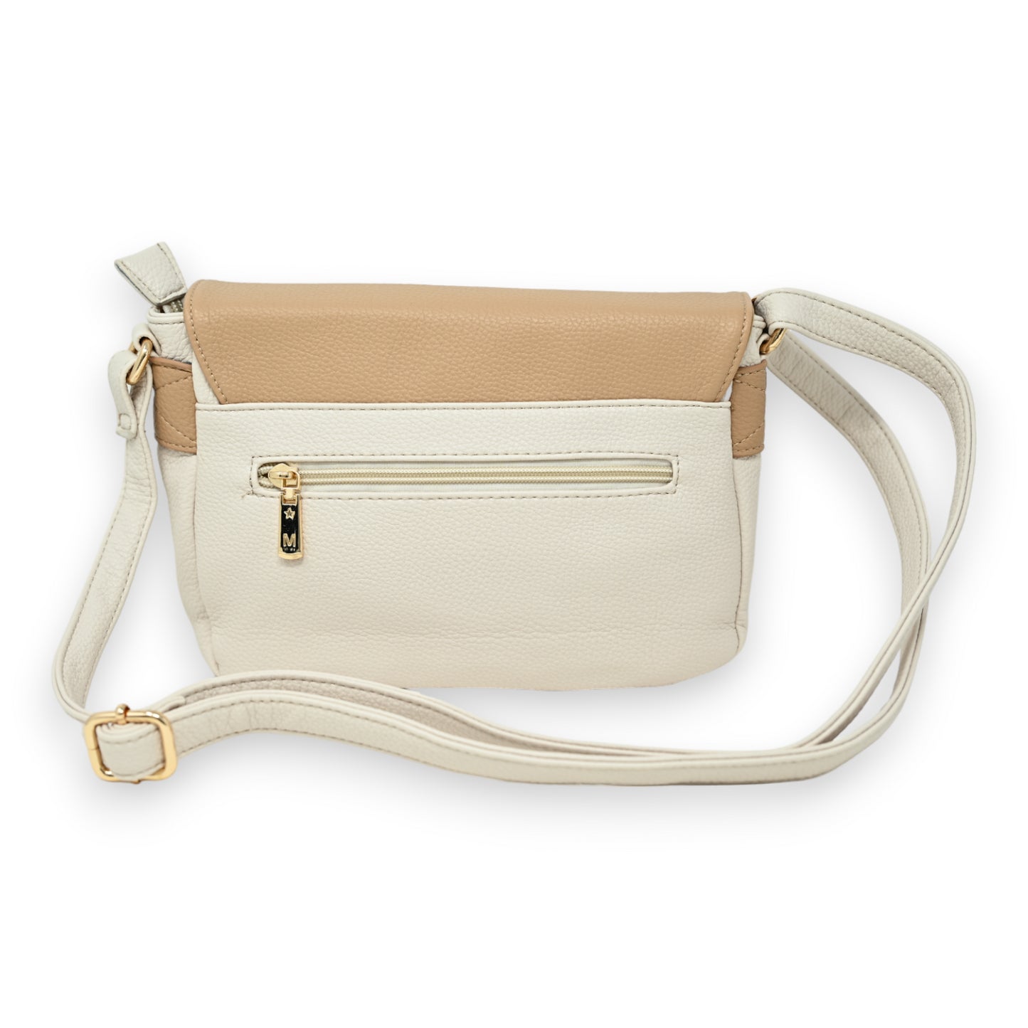 Sac cartable bandoulière bi colore beige et taupe