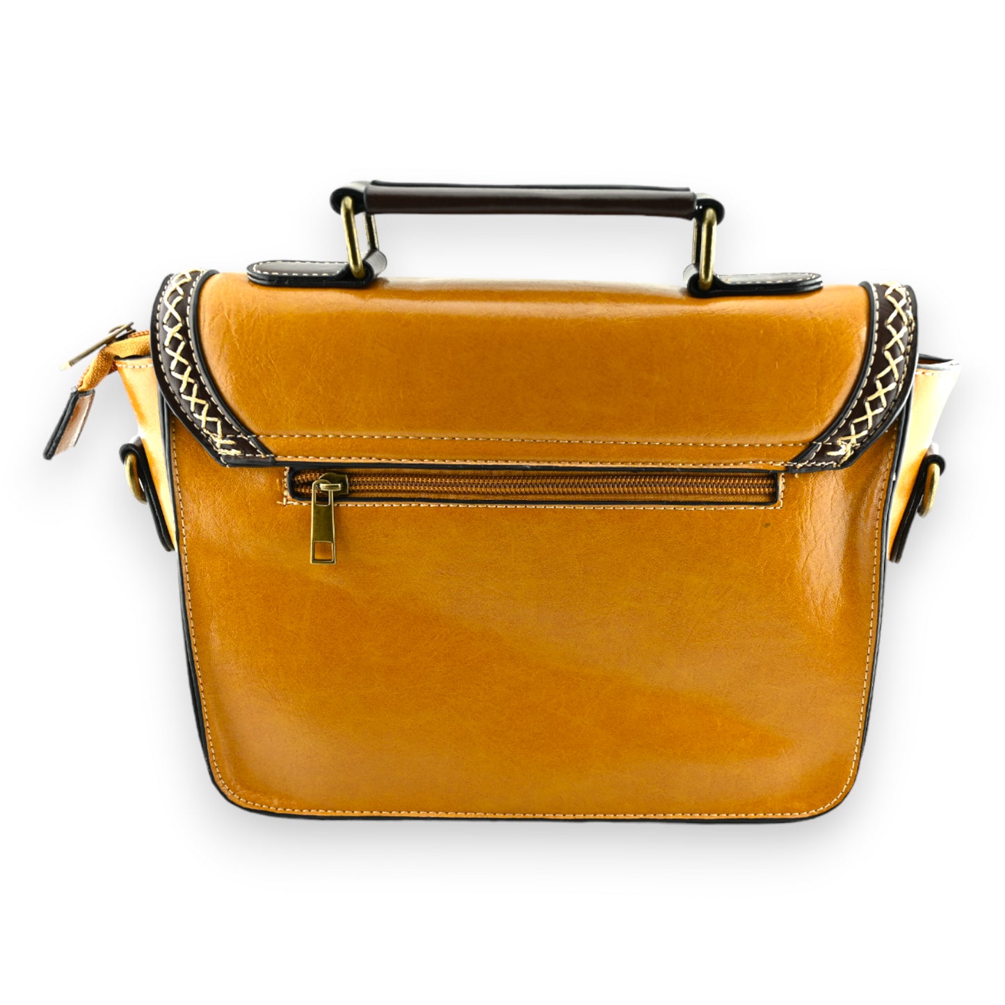 Sac cartable vintage moutarde et marron