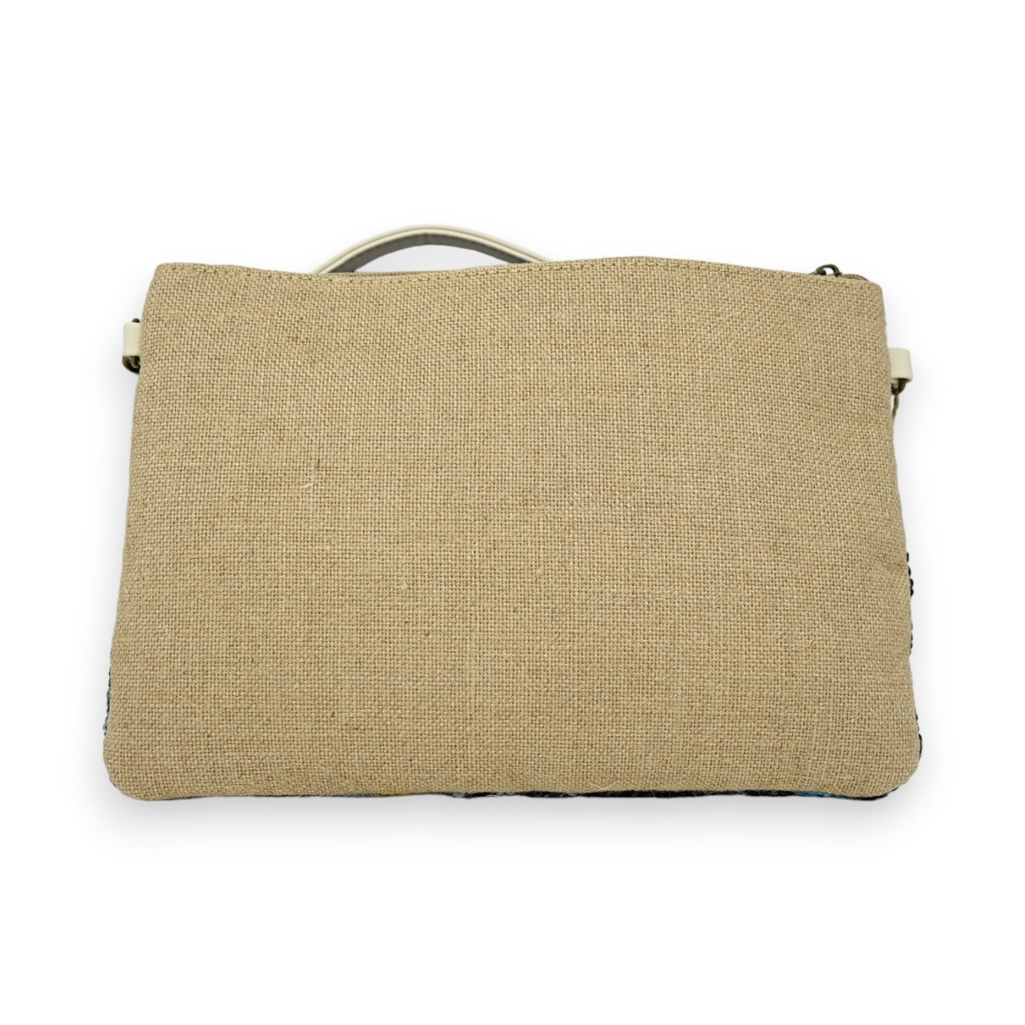 Sac pochette broderies tissu et sequins bleu et jaune