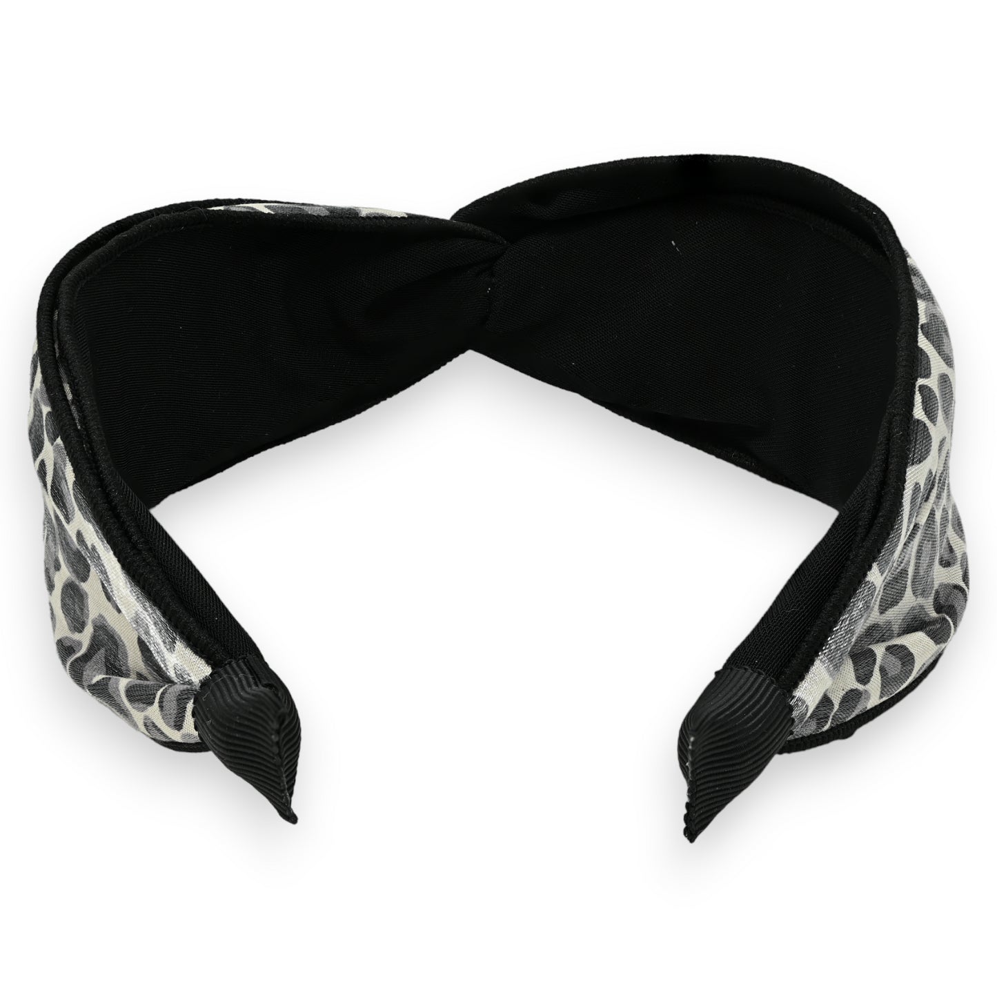 Serre-tête large léopard gris et noir avec torsade