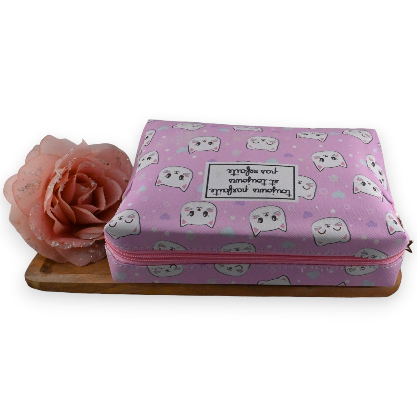 Trousse de toilette rose tête de chat