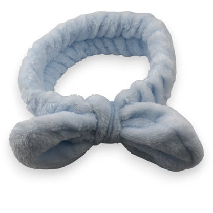 Bandeau à maquillage molletonné bleu ciel avec nœud, accessoire cosmétique doux et ...