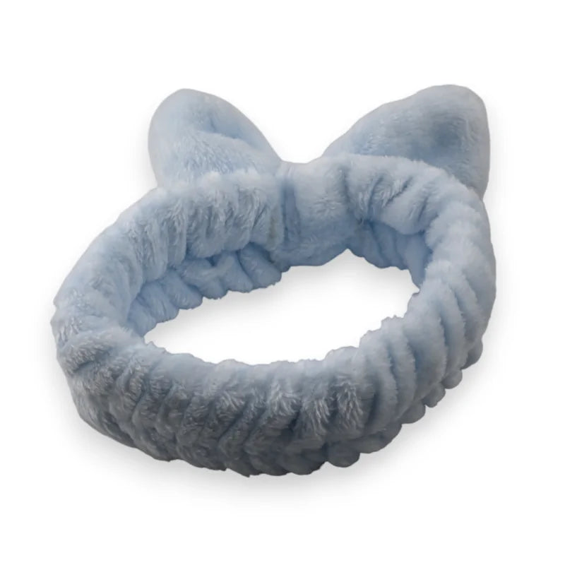 Bandeau à maquillage molletonné bleu ciel avec oreilles de chat, accessoire de soin d...