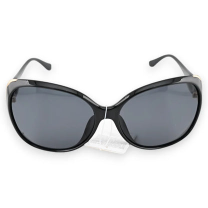 Lunettes de soleil noires grand modèle, style classique avec finitions dorées, verres...