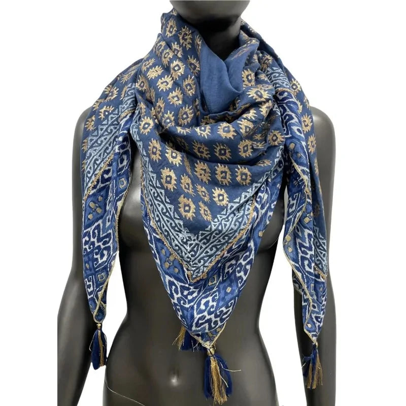 Foulard carré face unique nuance bleu