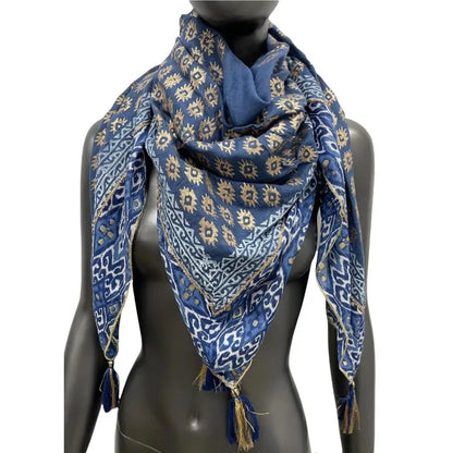 Foulard carré face unique nuance bleu