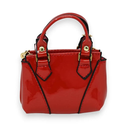 Porte-clés porte-monnaie rouge vernis en forme de sac à main miniature avec anses