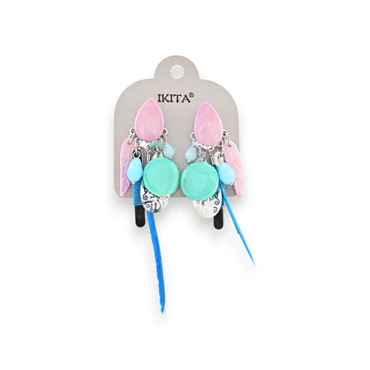 Boucles d'oreilles métal argenté turquoise et lilas marque lkita
