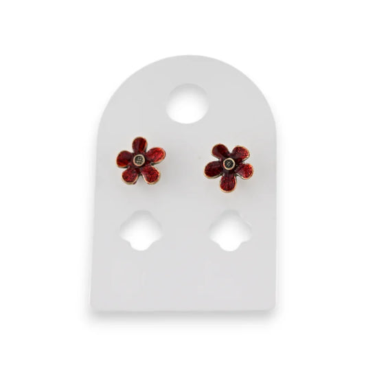 Boucles d'oreilles métal doré vieilli fleur bordeau  marque Ikita
