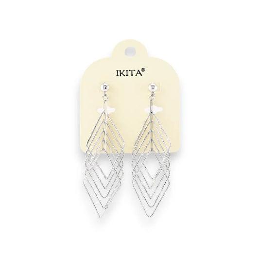 Boucles d'oreilles métal argenté losanges enlacés  marque Ikita