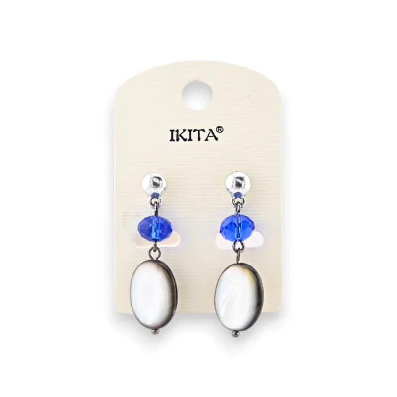 Boucles d'oreilles Ikita perles bleues argentées