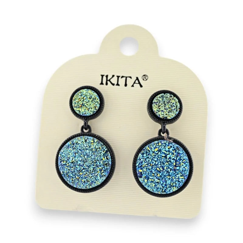 Boucles d'oreilles Ikita effet crépis bleu-vert
