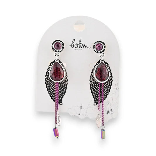 Boucles d'Oreilles Bohème Argentées Grenat de chez Bohm
