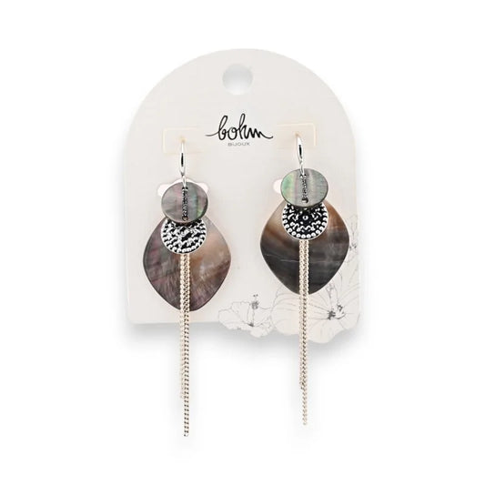 Boucles d'oreilles bohèmes coquillages gris de chez Bohm