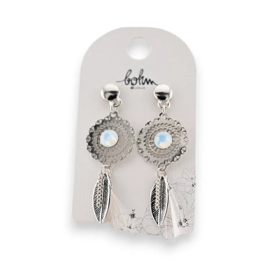 Boucles d'oreilles bohèmes Plume Blanche de chez Bohm