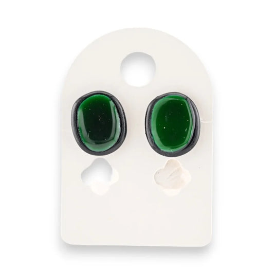 Boucles d'oreilles métal noir vert bouteille